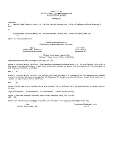 Thumbnail German American Bancorp 10-Q Quarterly Report FY 