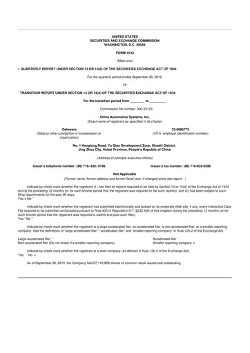 Vorschaubild China Automotive Systems 10-Q Quartalsbericht  