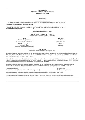 Thumbnail Benchmark Electronics
 10-Q Quarterly Report FY2010 