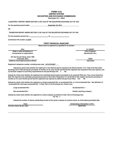 Thumbnail First Financial Bank
 10-Q Quarterly Report FY 