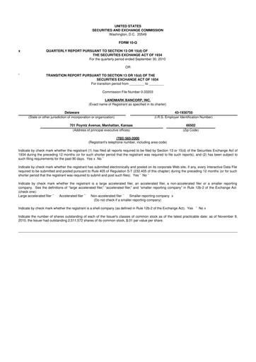 Miniature Landmark Bancorp 10-Q Rapport trimestriel  