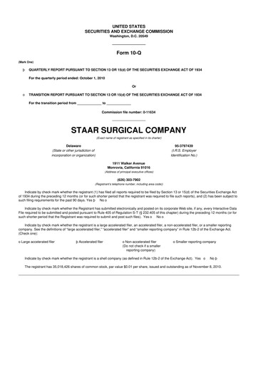 Thumbnail STAAR Surgical 10-Q Quarterly Report FY 