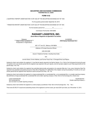 Thumbnail Radiant Logistics
 10-Q Quarterly Report FY 
