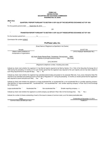 Vorschaubild ProPhase Labs 10-Q Quartalsbericht  