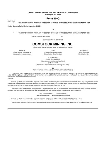 Thumbnail Comstock Inc. 10-Q Quarterly Report FY 