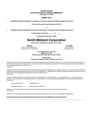 Thumbnail Smith-Midland Corporation 10-Q Quarterly Report FY 