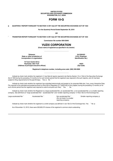 Thumbnail Vuzix
 10-Q Quarterly Report FY 