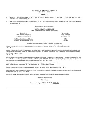 Vorschaubild United Security Bancshares 10-Q Quartalsbericht  