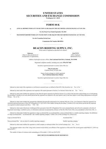 Miniature Beacon Roofing Supply 10-K Rapport annuel 