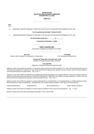 Thumbnail Foot Locker
 10-Q Quarterly Report FY2010 