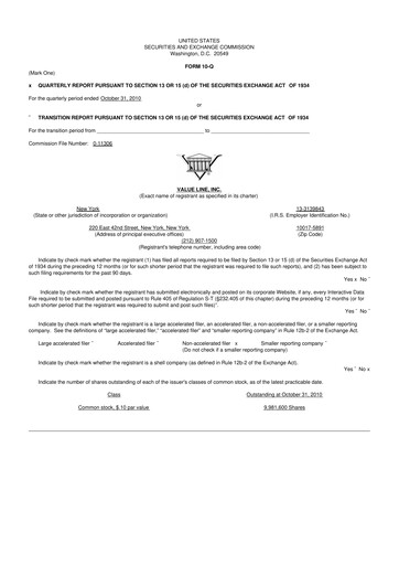 Thumbnail Value Line 10-Q Quarterly Report FY 