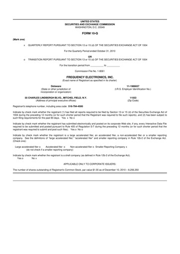 Thumbnail Frequency Electronics 10-Q Quarterly Report FY 