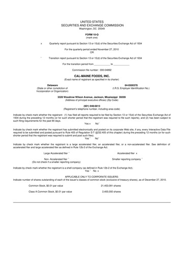 Thumbnail Cal-Maine Foods 10-Q Quarterly Report FY 