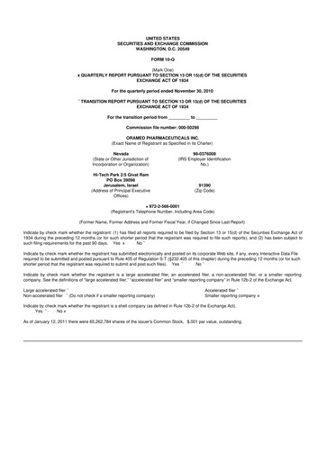 Miniature Oramed Pharmaceuticals 10-Q Rapport trimestriel  