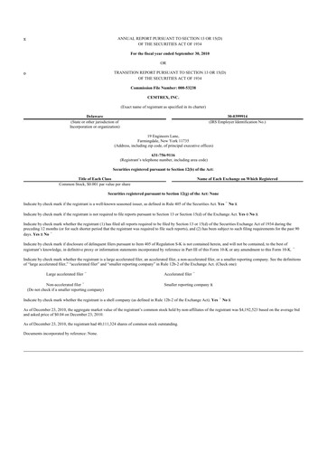 Miniature Cemtrex 10-K Rapport annuel 