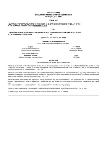 Thumbnail Universal Corporation
 10-Q Quarterly Report FY2011 
