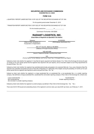 Thumbnail Radiant Logistics
 10-Q Quarterly Report FY 