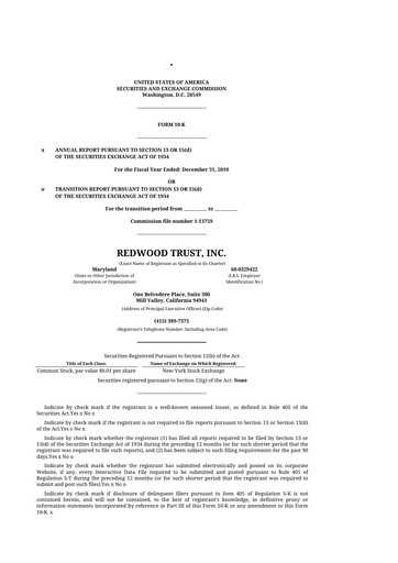 Thumbnail Redwood Trust 10-K Annual Report 2010