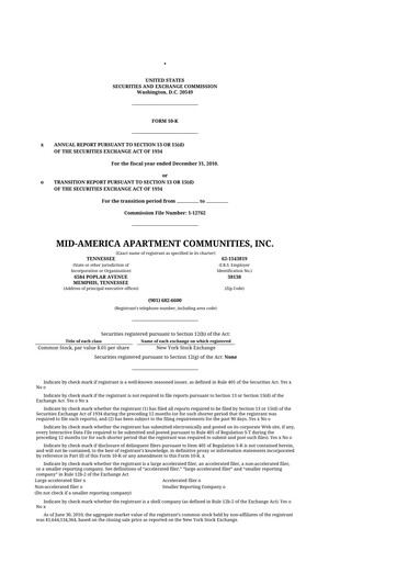 Thumbnail Mid-America Apartment Communities 10-K Annual Report 2010