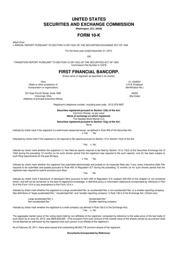 Thumbnail First Financial Bank
 10-K Annual Report 