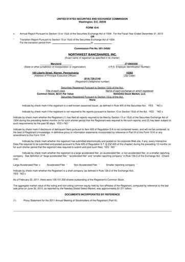 Thumbnail Northwest Bancshares
 10-K Annual Report 