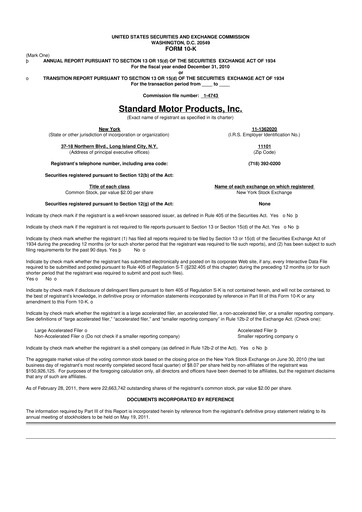 Thumbnail Standard Motor Products 10-K Annual Report 