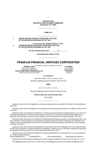Thumbnail Franklin Financial Services Corporation 10-K Annual Report 