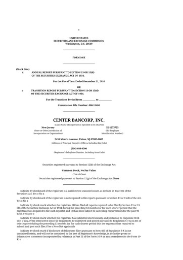 Miniature ConnectOne Bancorp 10-K Rapport annuel 