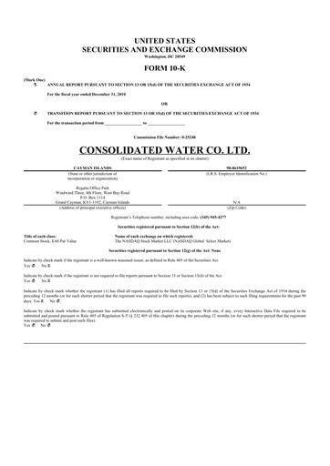 Thumbnail Consolidated Water 10-K Annual Report 