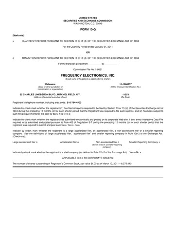 Thumbnail Frequency Electronics 10-Q Quarterly Report FY 
