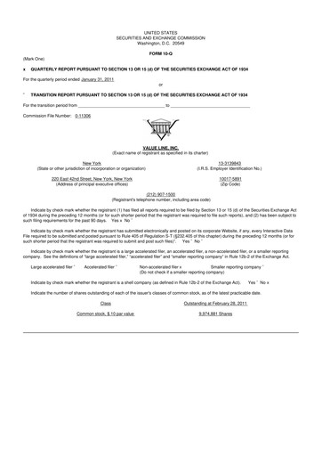 Thumbnail Value Line 10-Q Quarterly Report FY 