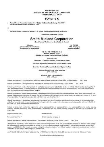 Thumbnail Smith-Midland Corporation 10-K Annual Report 