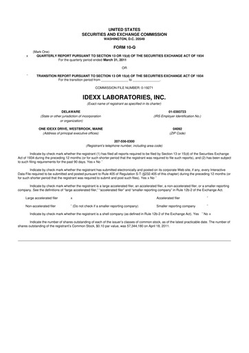 Miniature IDEXX Laboratories 10-Q Rapport trimestriel 2011 