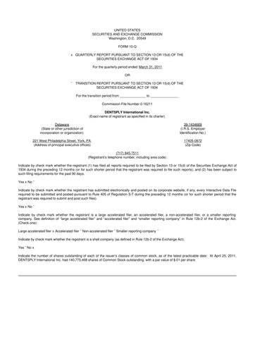 Thumbnail Dentsply Sirona
 10-Q Quarterly Report FY2011 