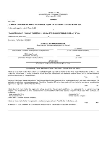 Thumbnail Selective Insurance 10-Q Quarterly Report FY2011 