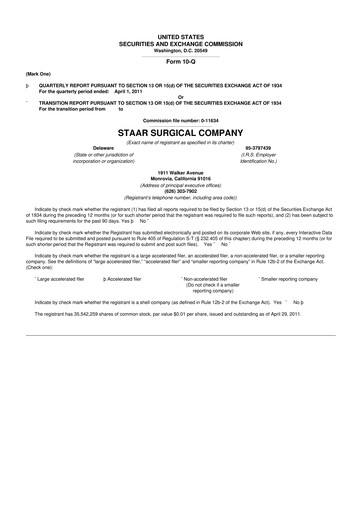 Thumbnail STAAR Surgical 10-Q Quarterly Report FY 