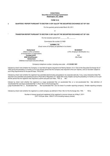 Vorschaubild Garmin 10-Q Quartalsbericht 2011 