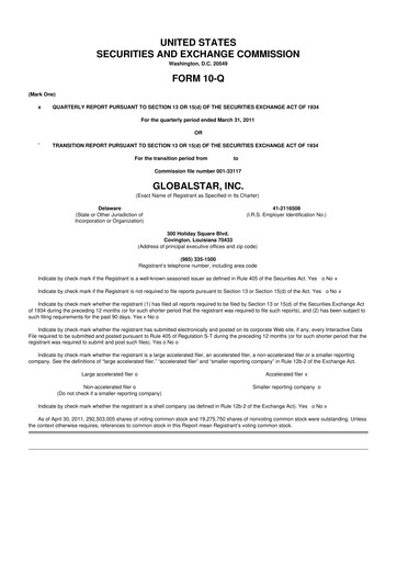 Thumbnail Globalstar
 10-Q Quarterly Report FY 