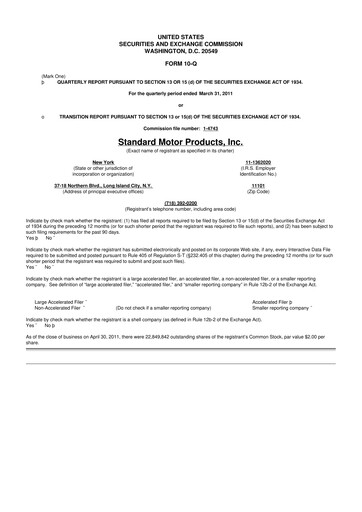Thumbnail Standard Motor Products 10-Q Quarterly Report FY 