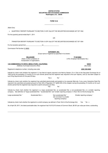 Thumbnail Exponent
 10-Q Quarterly Report FY 