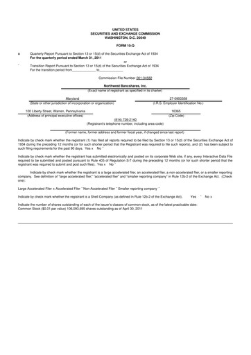 Thumbnail Northwest Bancshares
 10-Q Quarterly Report FY2011 