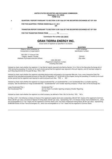 Thumbnail Gran Tierra Energy 10-Q Quarterly Report FY2011 