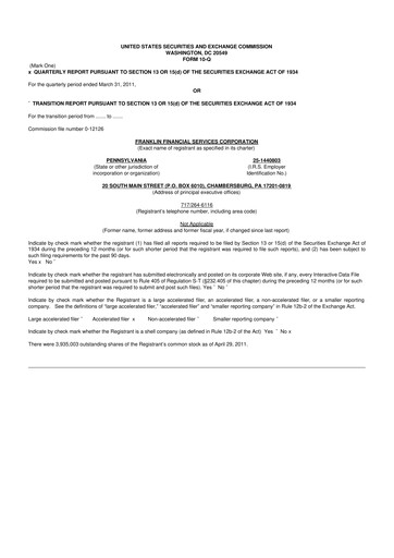 Thumbnail Franklin Financial Services Corporation 10-Q Quarterly Report FY 
