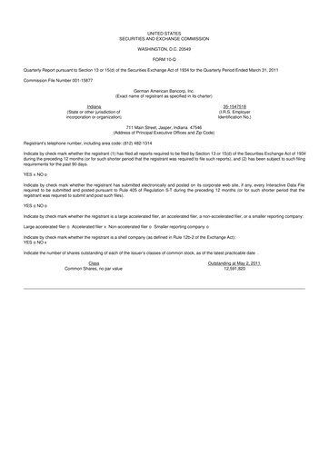 Thumbnail German American Bancorp 10-Q Quarterly Report FY 