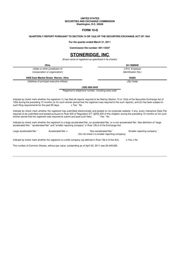 Thumbnail Stoneridge 10-Q Quarterly Report FY 