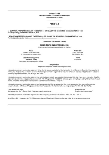 Thumbnail Benchmark Electronics
 10-Q Quarterly Report FY2011 