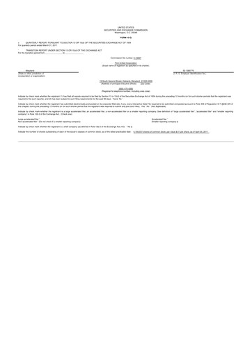 Thumbnail First United Corporation 10-Q Quarterly Report FY 
