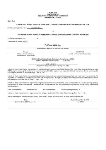 Vorschaubild ProPhase Labs 10-Q Quartalsbericht  