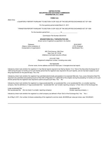 Thumbnail BrainStorm Cell Therapeutics 10-Q Quarterly Report FY 