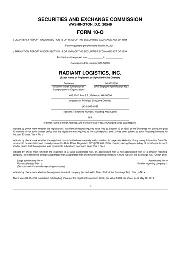 Thumbnail Radiant Logistics
 10-Q Quarterly Report FY 